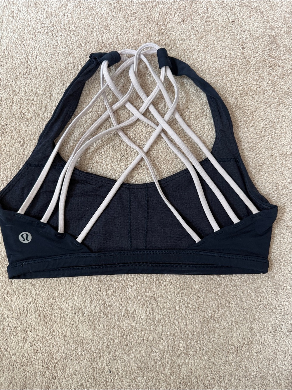 lululemon athletica Black Sports Bra with Cream Strappy Back